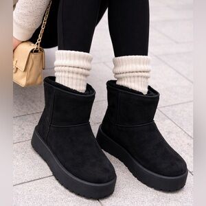 Women's Furry Faux Suede Ankle Platform Booties Black Size 9 NWT